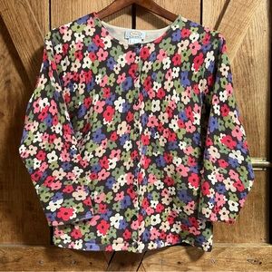 🌸Talbot's Women's Flowers Pink Lightweight Cardigan Sweater Cruise L Button Up